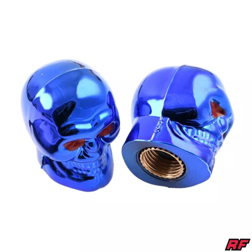 Szelepfedél anya, RACING FORCE SKULL V2, kék, 2db