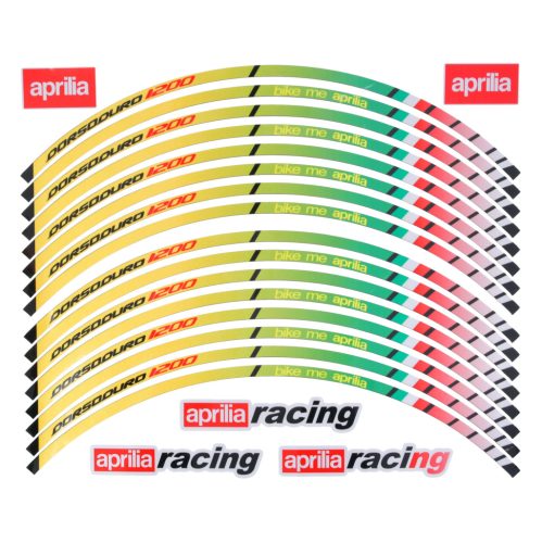 Felni matrica készlet, 18", sárga, zöld, piros, Aprilia