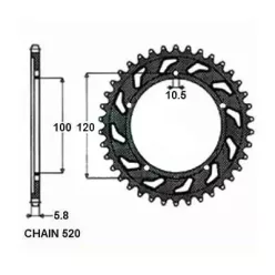   Szekunder hajtás hátsó lánckerék, SUNSTAR 40Z, APRILIA RS 125, új típusú