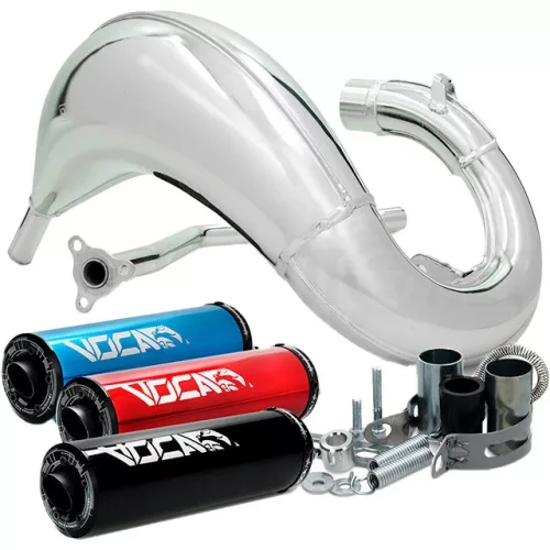 Kipufogó, VOCA CROSS, krómozott, piros, 50-70CC, RIEJU MRT 50