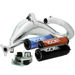   Kipufogó, VOCA CROSS, krómozott, fekete, 50-70CC, DERBI SENDA DRD / APRILIA RX / SX
