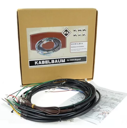 Vezetékköteg, fekete, SIMSON S51 B 1-3, B 1-4, IFA, bekötési rajzzal