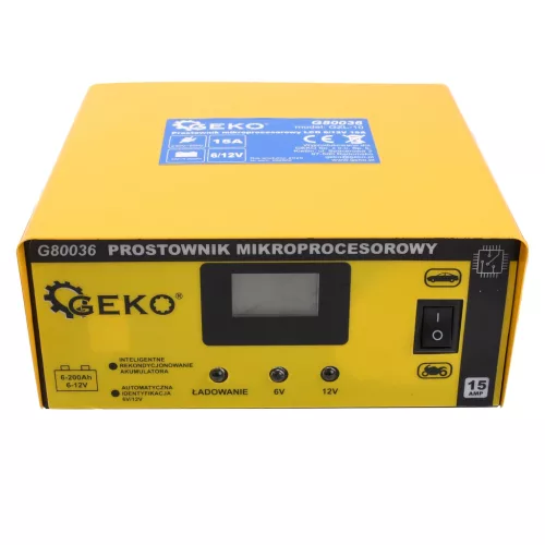 Akkumulátortöltő, mikroprocesszoros, LCD, 6/12V, 15A