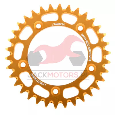 Hátsó lánckerék, 34T, alu, aranyozott - Simson S53 "420," Lang Tuning